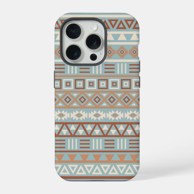Coque iPhone Aztec Influence Motif Crème Bleue Terracottas (Verso)