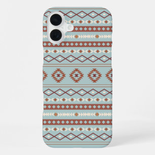 Coque iPhone 16 Plus Aztec Mixte Motif Motif Rusts Crème Bleu