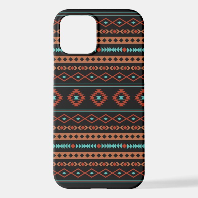 Coque iPhone Aztec Rusts Turquoise Noir Motifs mélangés Motif (Verso)