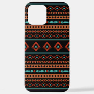 Coque iPhone 12 Pro Max Aztec Rusts Turquoise Noir Motifs mélangés Motif