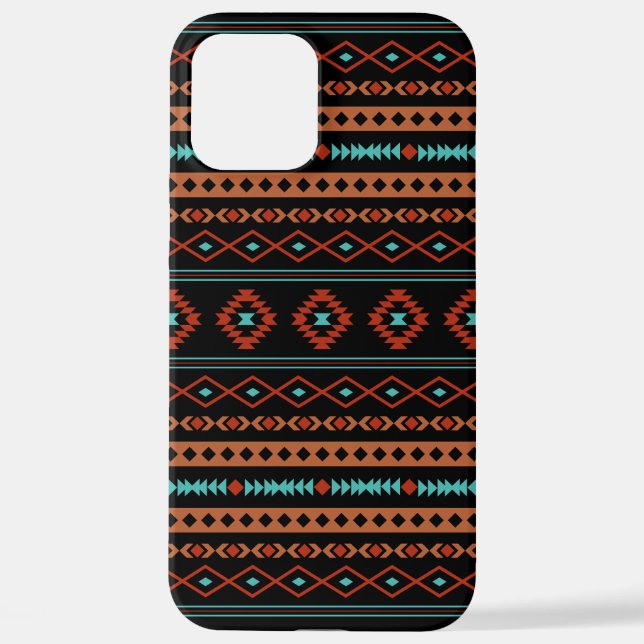 Coque iPhone Aztec Rusts Turquoise Noir Motifs mélangés Motif (Verso)