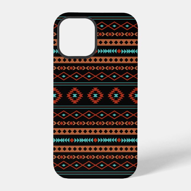 Coque iPhone Aztec Rusts Turquoise Noir Motifs mélangés Motif (Verso)