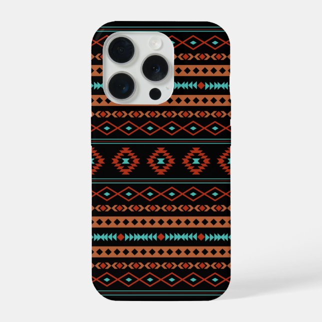Coque iPhone Aztec Rusts Turquoise Noir Motifs mélangés Motif (Verso)