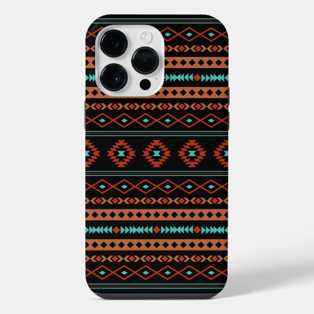 Coque iPhone Aztec Rusts Turquoise Noir Motifs mélangés Motif (Verso)