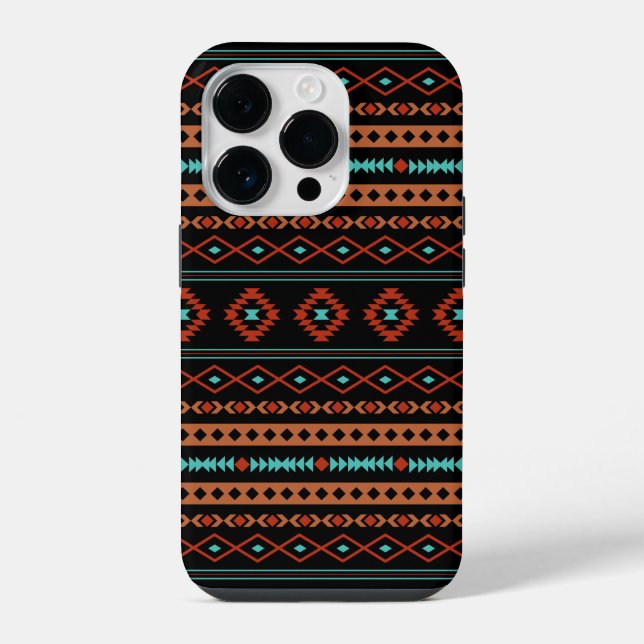 Coque iPhone Aztec Rusts Turquoise Noir Motifs mélangés Motif (Verso)