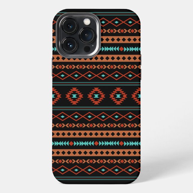 Coque iPhone Aztec Rusts Turquoise Noir Motifs mélangés Motif (Verso)