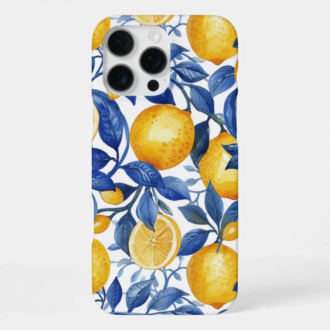 Coque iPhone Azulejo Lemons Feuilles bleus (Verso)