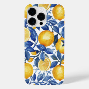 Coque Pour Pour iPhone 14 Pro Max Azulejo Lemons Feuilles bleus