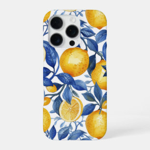 Coque iPhone 16 Pro Azulejo Lemons Feuilles bleus