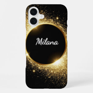 Coque iPhone 16 Plus Bague Paillettes Dorées