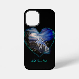 Coque iPhone 12 Mini Baie la nuit, Amour dauphin, Ajoutez votre texte