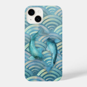 Coque Pour iPhone 14 Balances de poisson bleu doré