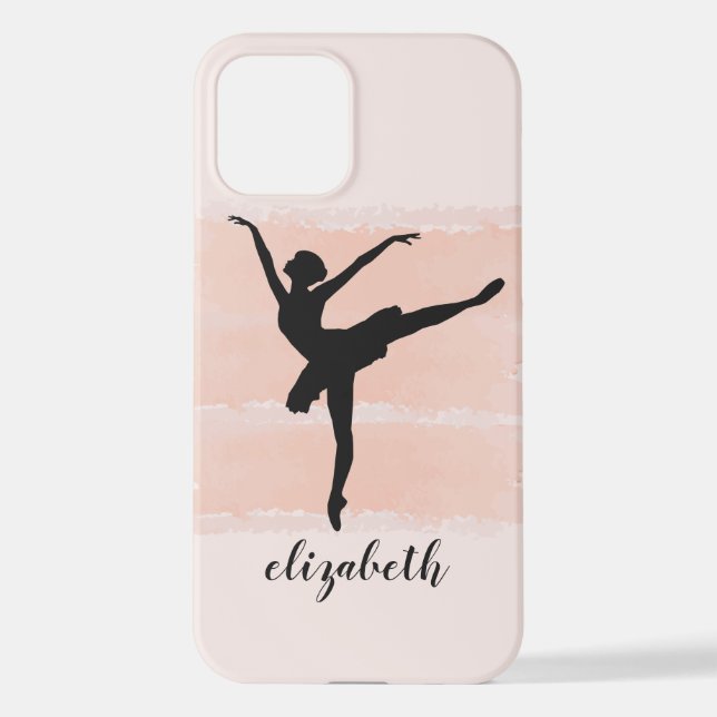 Coque iPhone Ballerina Ballet Silhouette sur Aquarelle rose (Verso)