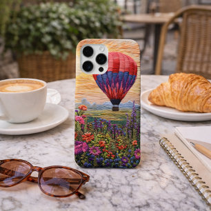 Coque iPhone 16 Pro Max Ballon à air chaud coloré coucher de soleil de fle