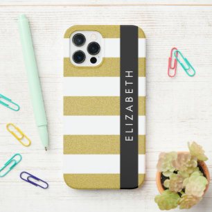 Coque iPhone 12 Pro Bandes d'or, Motif rayé, Lignes, Votre Nom