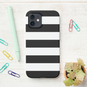 Coque iPhone 12 Bandes noires et blanches, Motif rayé, Lignes