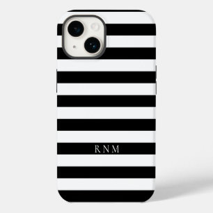 Coque Pour iPhone 14 Bandes noires profondes Nom ou monogramme iPhone 1