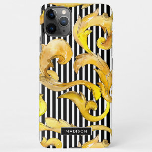 Coque iPhone 11Pro Max Baroque décoratif et Motif à rayures avec nom