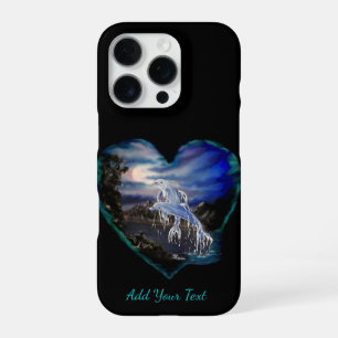 Coque iPhone 16 Pro Bay at Night, Dolphin Love, Ajouter votre texte