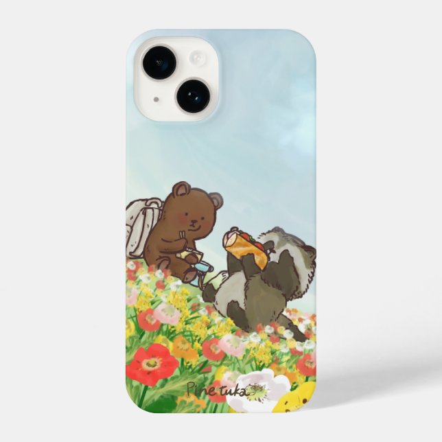 Coque iPhone Bear and Raccoon Flower Picnic – iPhone Case (Verso)