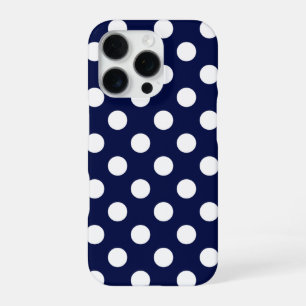 Coque iPhone 16 Pro Beau Bleu Foncé Et Gros Pois Élégants