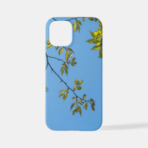 Coque iPhone 12 Mini belle branche avec serrure feuille verte et jaune