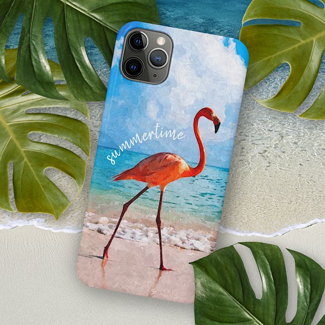 Coque iPhone Belle Elégante Plage Flamant rose Aquarelle Art (Créateur téléchargé)