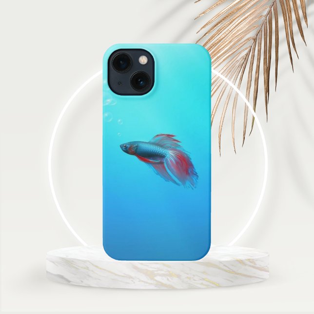 Coque iPhone Bêta rouge et bleu Siamese Poisson combattant (Red and Blue Betta Siamese Fighting Fish Phone Case)