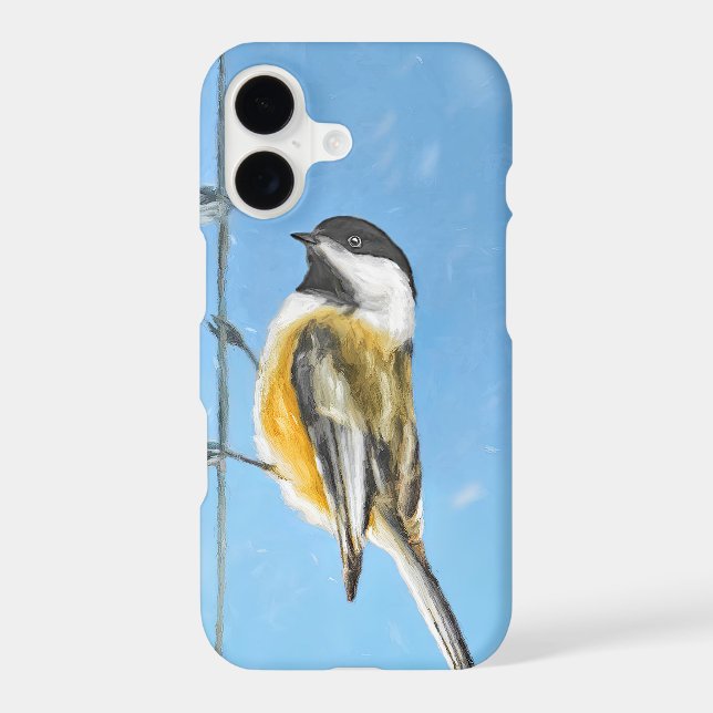 Coque iPhone Bickadee sur la peinture d'alimentation - Oiseaux  (Verso)