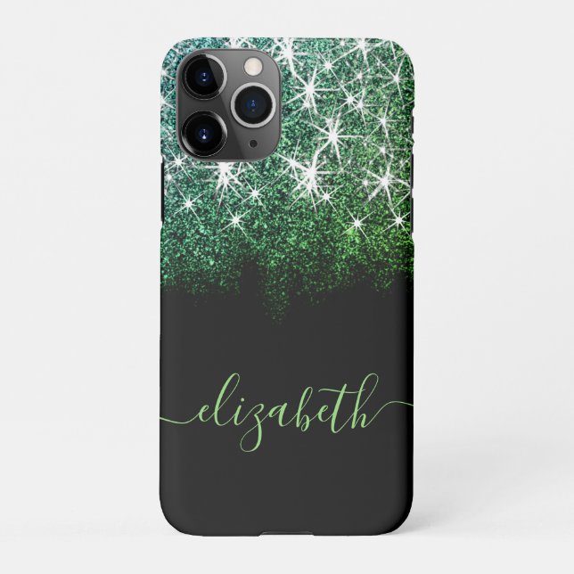 Coque iPhone Black Green Aqua Faux Parties scintillant Nom de l (Dos)
