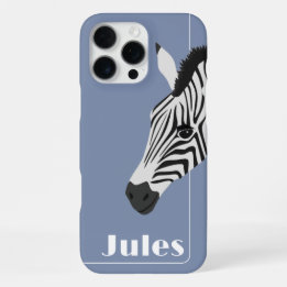 Coque iPhone 16 Pro Max Black White Zebra Blue ajouter Nom