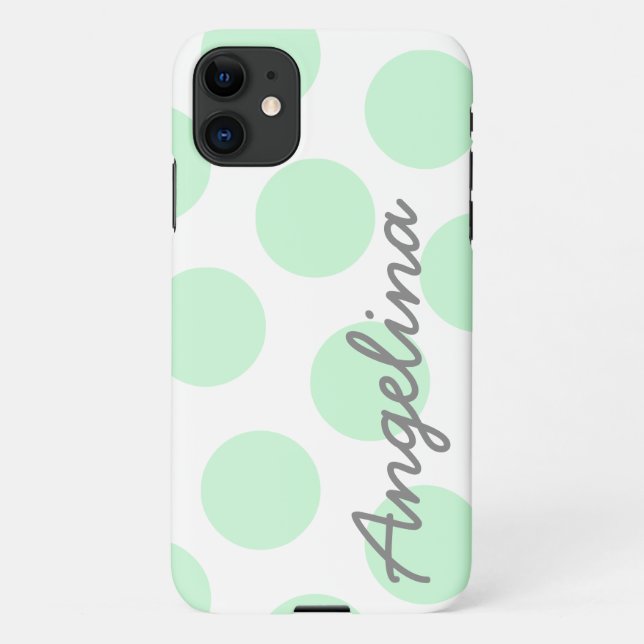 Coque iPhone Blanc et Big Pastel Mint Green Polka Dot Motif (Dos)