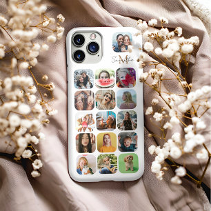 Coque iPhone 16 Pro Max Blanc moderne 16 Photo Collage & Monogramme