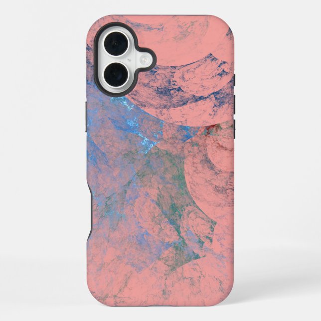 Coque iPhone bleu Abstrait vert et rose (Verso)