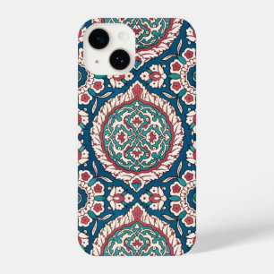 Coque Pour iPhone 14 Bleu blanc rouge Turquoise Oriental Azulejo Motif