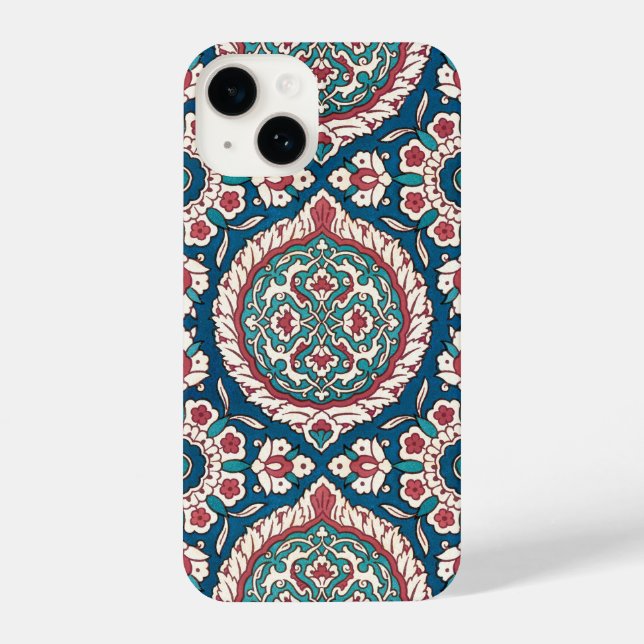 Coque iPhone Bleu blanc rouge Turquoise Oriental Azulejo Motif (Verso)
