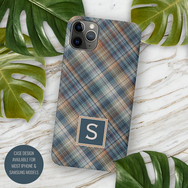 Coque iPhone Bleu Bleu Foncé Beige Tan Plaid En vichy Motif (Créateur téléchargé)