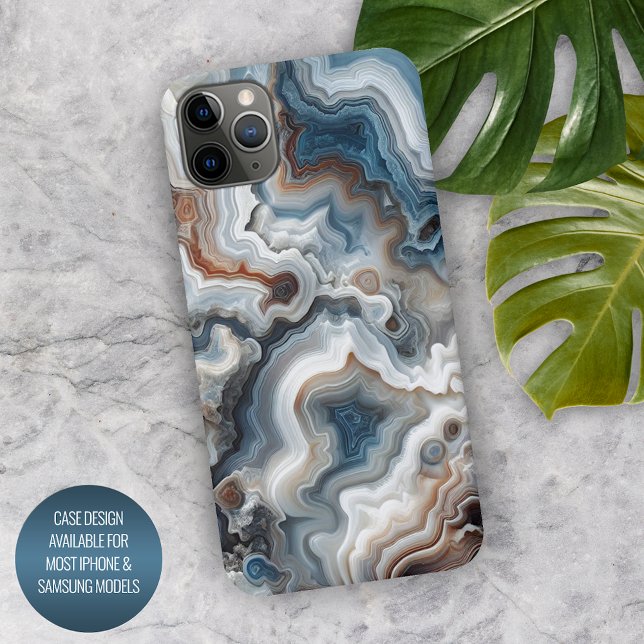 Coque iPhone Bleu Brown gris gris blanc quartz Agate Motif (Créateur téléchargé)