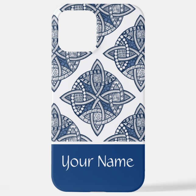 Coque iPhone Bleu Celtique noeud personnalisé avec votre nom (Verso)