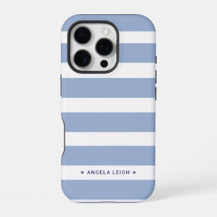 Coque iPhone 16 Pro Bleu Classique Denim Chambray Cabana Stripes