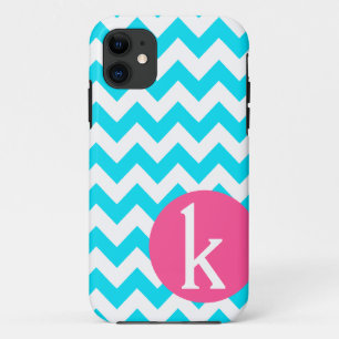 Coque iphone bleu de chevron de monogramme