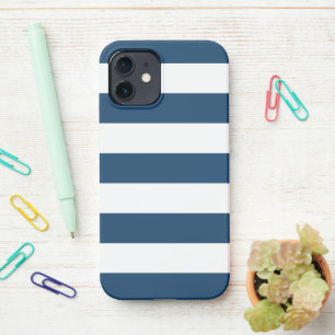 Coque iPhone 12 Bleu de marine, Blancs, Motif rayé