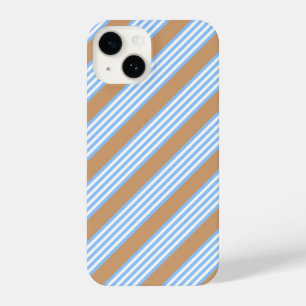 Coque Pour iPhone 14 Bleu et blanc cinq bandes motif avec bronze