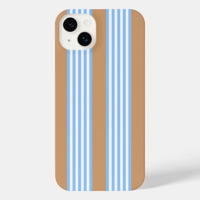 Coque iPhone Bleu et blanc cinq bandes motif avec bronze (Verso)