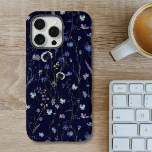 Coque iPhone 16 Pro Max Bleu pourpre joli Fleur sauvage motif floral