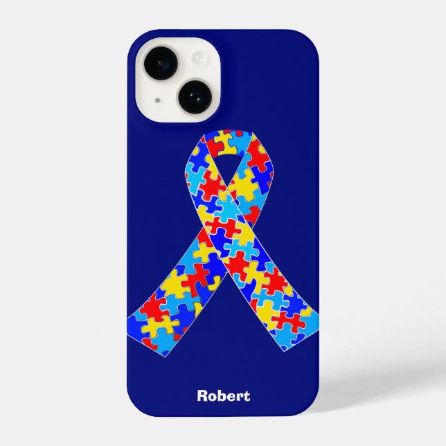 Coque iPhone Bleu ruban Sensibilisation sur l'autisme personnal (Verso)