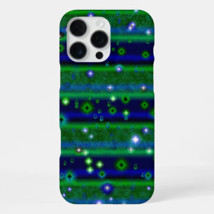 Coque iPhone 16 Pro Max Bleu vert rayures avec étoiles et Raindrops