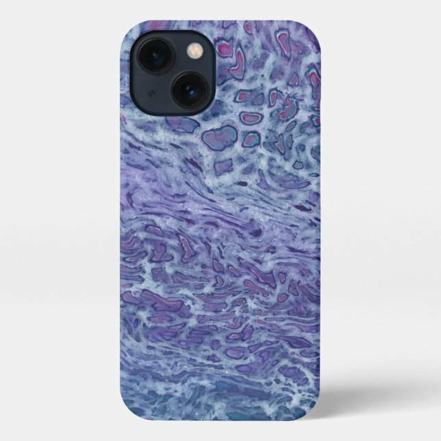 Coque iPhone Bleu & Violet Acrylique Abstrait Fluid Art (Verso)