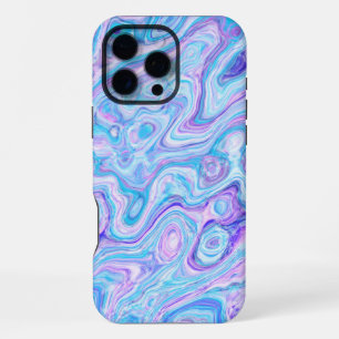 Coque iPhone 16 Pro Max Bleu Violet Lavande Colorée Marbre Abstrait Texte