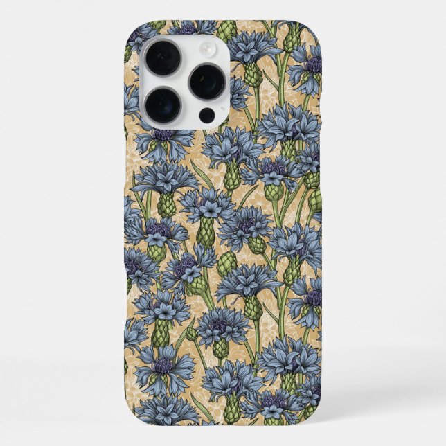 Coque iPhone Bleus bleuets, fleurs sauvages sur fond jaune miel (Verso)